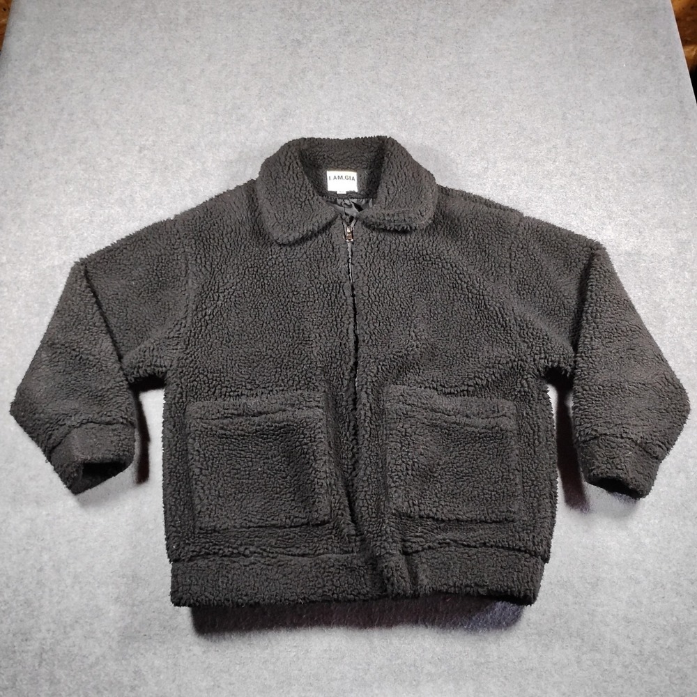 I.AM.GIA Black Teddy Jacket Womens XS Oversized‎ Faux Shearling Sherpa Full Zip